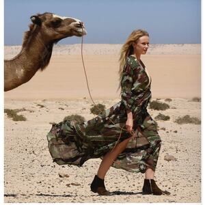 NWT Miss June Paris Green Camo Sahara Maxi Dress S Sheer Boho Festival Military